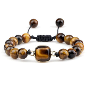 Tiger Eye Beads Bracelet with Amethyst Pendant