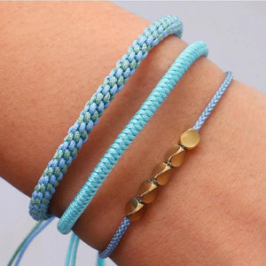 3Pcs Copper Bead Bracelets Colorful Braided Rope Boho Jewelry Set