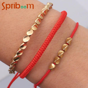 3Pcs Copper Bead Bracelets Colorful Braided Rope Boho Jewelry Set