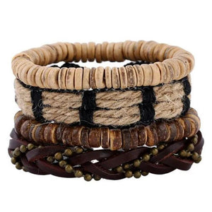 Natural Stone Men Bracelet Multi-layer Weaved Punk Leather Rope Chain Bangle