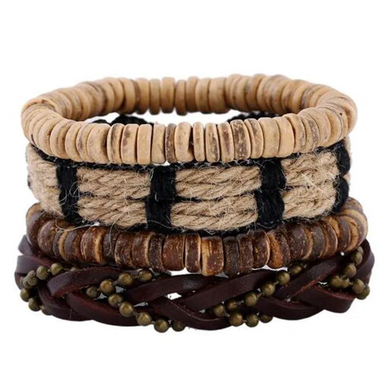 Natural Stone Men Bracelet Multi-layer Weaved Punk Leather Rope Chain Bangle