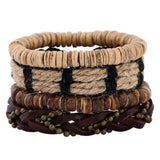 Natural Stone Men Bracelet Multi-layer Weaved Punk Leather Rope Chain Bangle