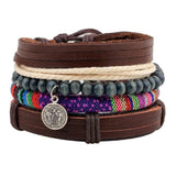 Natural Stone Men Bracelet Multi-layer Weaved Punk Leather Rope Chain Bangle