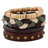 Natural Stone Men Bracelet Multi-layer Weaved Punk Leather Rope Chain Bangle