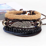 Natural Stone Men Bracelet Multi-layer Weaved Punk Leather Rope Chain Bangle