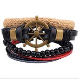 Natural Stone Men Bracelet Multi-layer Weaved Punk Leather Rope Chain Bangle