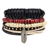 Natural Stone Men Bracelet Multi-layer Weaved Punk Leather Rope Chain Bangle