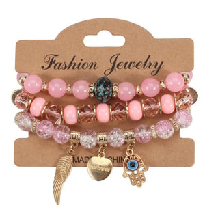 Bohemian Women Multicolor Beads Eyes Palm Heart Wing Charm Bracelets