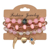 Bohemian Women Multicolor Beads Eyes Palm Heart Wing Charm Bracelets