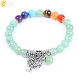CSJA Green Aventurine 7 Chakra Yoga Bracelet Healing Tree Jewelry F127