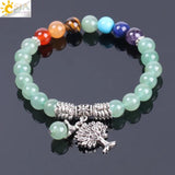 CSJA Green Aventurine 7 Chakra Yoga Bracelet Healing Tree Jewelry F127