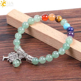 CSJA Green Aventurine 7 Chakra Yoga Bracelet Healing Tree Jewelry F127