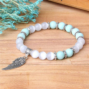 Angel Wing Charm Bracelet Natural Beads Bangle Friendship Jewelry