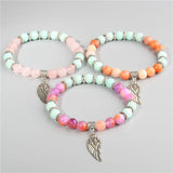 Angel Wing Charm Bracelet Natural Beads Bangle Friendship Jewelry