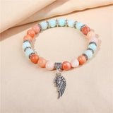 Angel Wing Charm Bracelet Natural Beads Bangle Friendship Jewelry