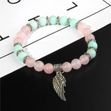 Angel Wing Charm Bracelet Natural Beads Bangle Friendship Jewelry