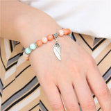 Angel Wing Charm Bracelet Natural Beads Bangle Friendship Jewelry