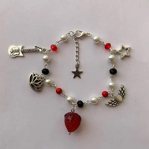 Beaded Guitar Strawberry Bracelet Retro Gothic Y2K