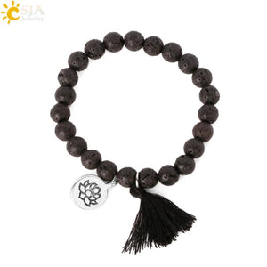 CSJA Natural Stone Bracelet Yoga Healing Beads Boho Tassel Jewelry G834