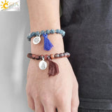 CSJA Natural Stone Bracelet Yoga Healing Beads Boho Tassel Jewelry G834