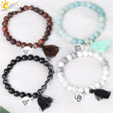 CSJA Natural Stone Bracelet Yoga Healing Beads Boho Tassel Jewelry G834