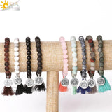 CSJA Natural Stone Bracelet Yoga Healing Beads Boho Tassel Jewelry G834