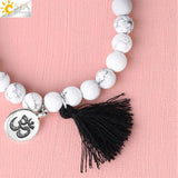 CSJA Natural Stone Bracelet Yoga Healing Beads Boho Tassel Jewelry G834