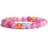 Natural Kunsite Beads Bracelet with CZ Ball Charm Bangle for Women