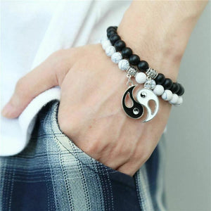 CSJA Tai Chi Yin Yang Bracelets Pair 8MM Agates Beads