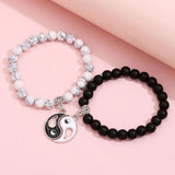 CSJA Tai Chi Yin Yang Bracelets Pair 8MM Agates Beads