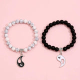 CSJA Tai Chi Yin Yang Bracelets Pair 8MM Agates Beads