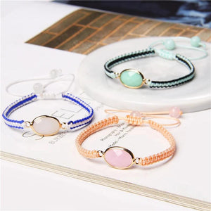 Natural Stone Charm Bracelet Quartz Crystal Cuff Leather Chain Bangle