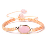 Natural Stone Charm Bracelet Quartz Crystal Cuff Leather Chain Bangle