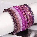 Purple Stone Beaded Stretch Bracelet Girl Jewelry