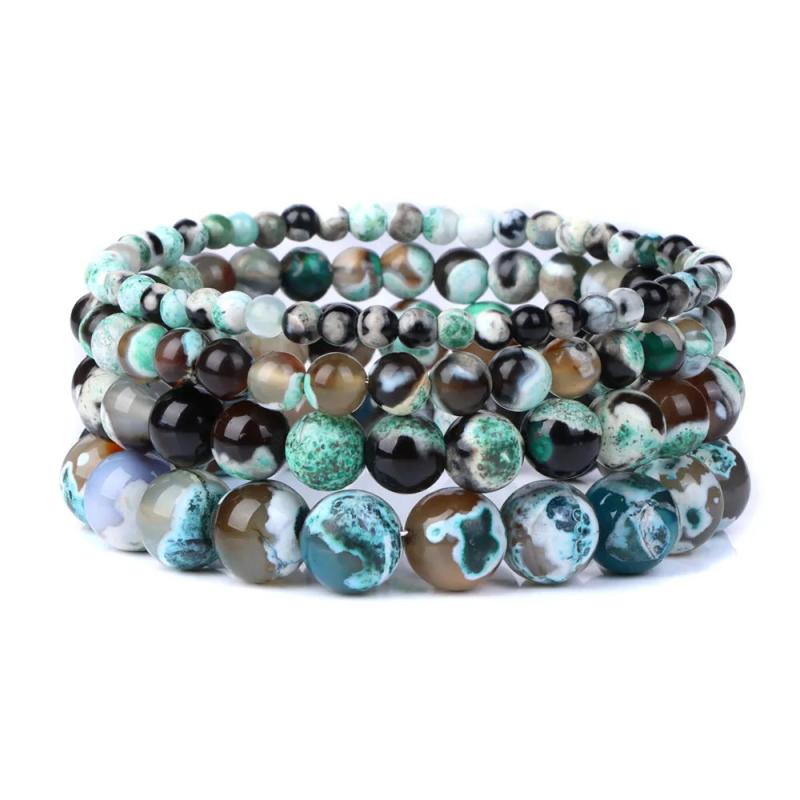 Stone Beaded Bracelets Fire Agates Striped Agates Bohemia Men Women Jewelry