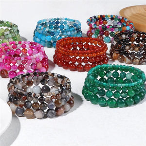 Stone Beaded Bracelets Fire Agates Striped Agates Bohemia Men Women Jewelry