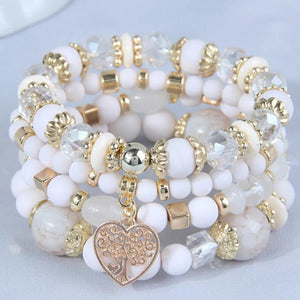 Bohemian Crystal Beads Strand Bracelet Women Ethnic Tree Of Life Charm Wrap
