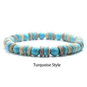 Bohemian 8mm Wood Stone Bracelet Turquoise Tiger Eyes