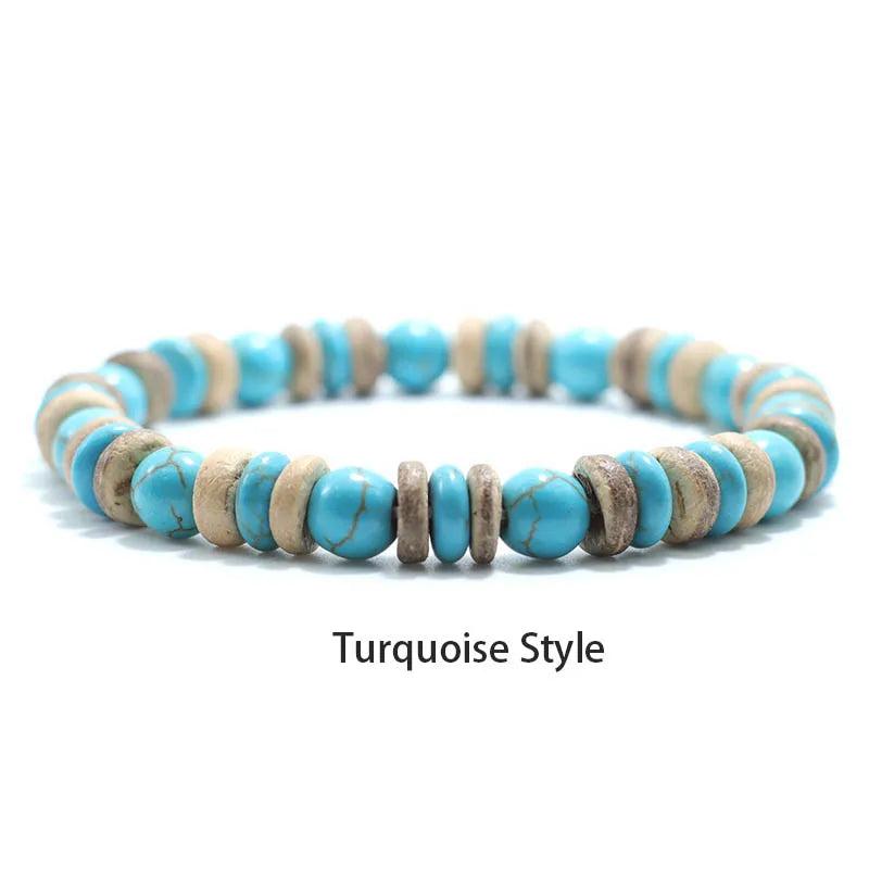 Bohemian 8mm Wood Stone Bracelet Turquoise Tiger Eyes