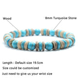Bohemian 8mm Wood Stone Bracelet Turquoise Tiger Eyes