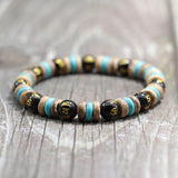 Bohemian 8mm Wood Stone Bracelet Turquoise Tiger Eyes