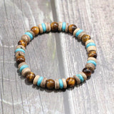 Bohemian 8mm Wood Stone Bracelet Turquoise Tiger Eyes