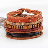 Vintage Tribal Wood Beads Bracelet Boho Men Leather Wrist Band