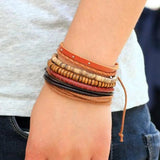 Vintage Tribal Wood Beads Bracelet Boho Men Leather Wrist Band