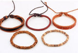 Vintage Tribal Wood Beads Bracelet Boho Men Leather Wrist Band