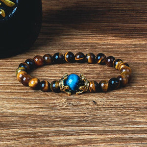 Tiger Eye Lion Head Crown Bracelet Men Vintage High Nature Stone Bracelet