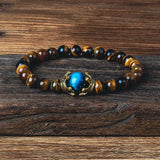 Tiger Eye Lion Head Crown Bracelet Men Vintage High Nature Stone Bracelet