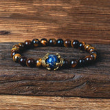 Tiger Eye Lion Head Crown Bracelet Men Vintage High Nature Stone Bracelet