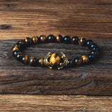 Tiger Eye Lion Head Crown Bracelet Men Vintage High Nature Stone Bracelet