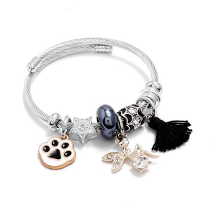 Stainless Steel Women's Bracelets Cuff Bangles Footprint Angle Tassel Charms